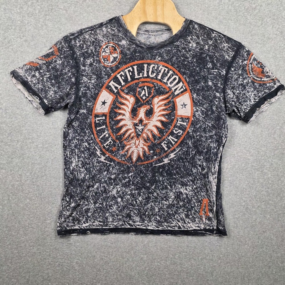 Affliction Shirt Mens 2XL Gray‎ Black Reversible Fast Eagle Graphic Mineral Wash
